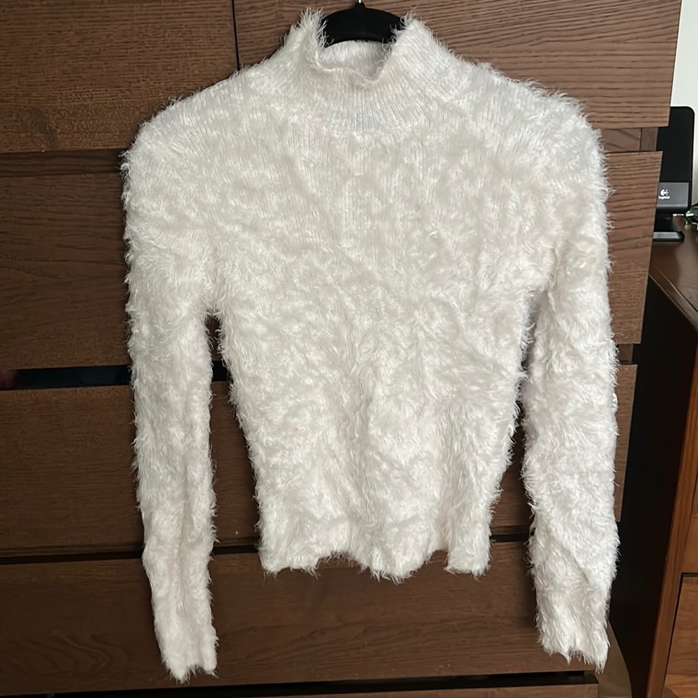 Forever 21 White High Neck Faux Angora Sweater - medium